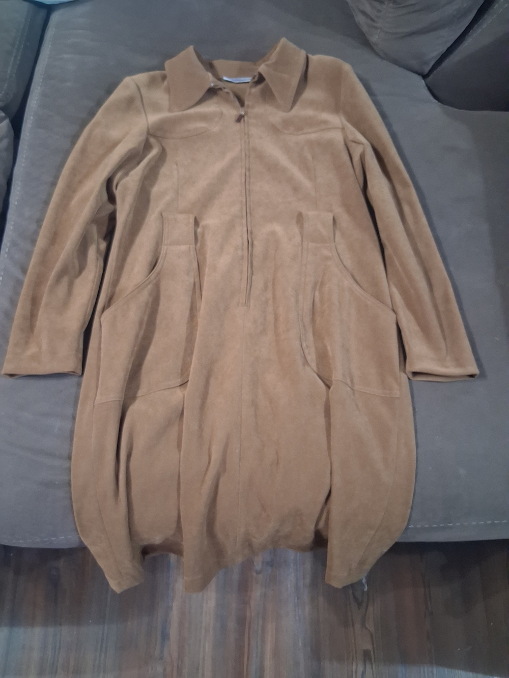 Amanda Smith Tan Suede Zip-Front Trench Coat Dress Vintage Y2k
